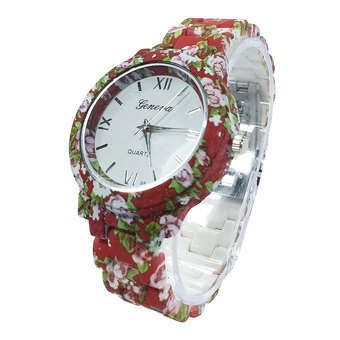 Lovely Floral Geneva Printed Strap Watch - ROSE BROWN
