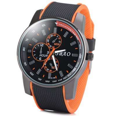 Mens Round Dial Rubber Analog Wrist Watch  -  ORANGE