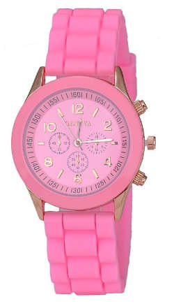 Ladies Quartz Silicone Sports Wrist Watch - PINK