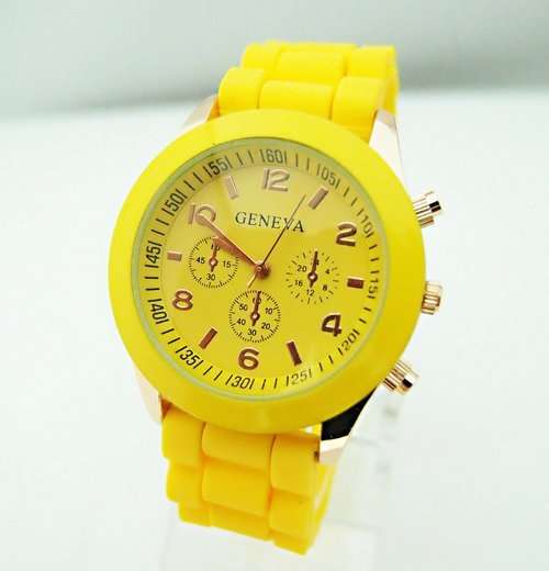 Ladies Quartz Silicone Sports Wrist Watch - YELLOW