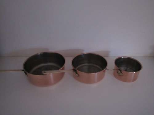 Set of 3 Copper Pots with  Brass Handles