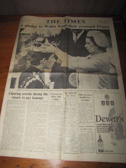 The Times Newspaper 2 July 1969 - The Crowning of Prince Charles
