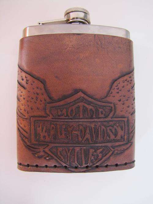 Harley Davidson Leather Hip Flask Cover & Flask