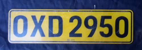 Old Metal number plate OXD 2950  - Theunissen - (Free State)