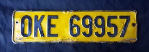 Old Metal number plate OKE 69957  - Welkom - (Free State)