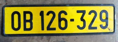 Old Metal number plate OB 126-329  - Bloemfontein - (Free State)