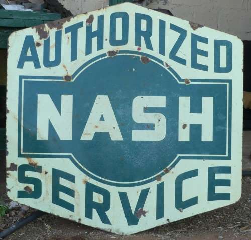 Large Vintage  AUTHORIZED NASH SERVICE Signage (Original Enameled Metal Sign) 1.08 x 1.08 m
