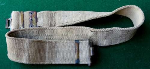 Original WWII BRITISH ARMY P-37 Webbing Belt -- With Brass Buckle and clip