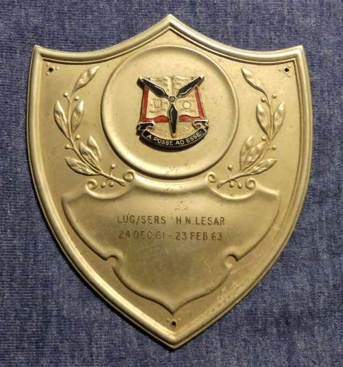 SAAF 1960s School of Technical Training Plaque for Lug/Ser HN Lesar 24 Des 1961 - 23 Feb 1963