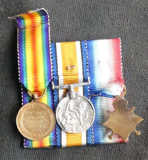 WWI Miniature Medal set -- 1914-15 star, War Medal and Victory Medal.