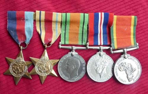 Set of 5 WWII Medals - P NDUMO 22735 - Private in The African Auxiliary Pioneer Corps