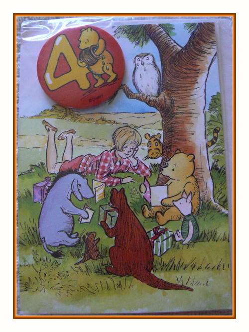 Beautiful Winnie The Pooh Birthday Card With Pin for 4 Year Old Child