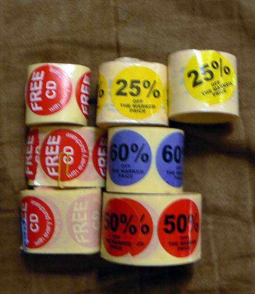 Discount Labels / Afslag labels -- 25% , 50% , 60% ext **A few Hundred labels**