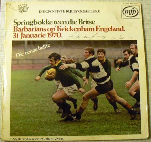 Springbokke teen die Britse Barbarians - 31 Januarie 1970 - with FRIK DU PREEZ signature. Vinyl LP