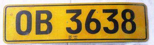 Old Plastic number plate OB 3638  - Bloemfontein