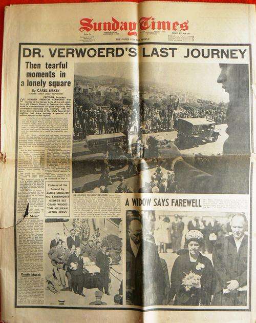 Original Sunday Times Dr Verwoerds Last Journey -- 11 Sep 1966 -- 50 years since his Assassination