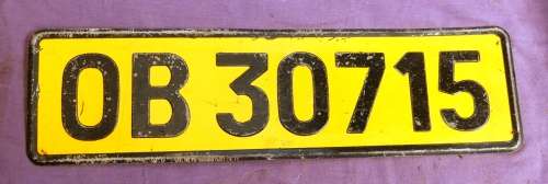 Free State Number Plate -- OB 30715 (Bloemfontein) --  Vrystaat Nommerplaat -- Metal