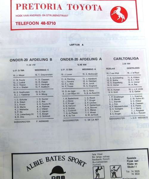 Tukkies vs Maties - Loftus Versfeld - 20 Mei 1978 --   Rugby Program