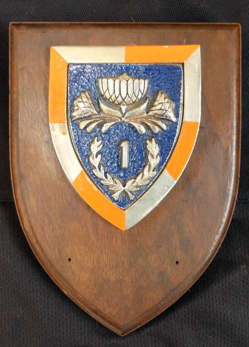 SADF .. 1 SSB / SDB .. METAL PRESENTATION FLASH mounted on Wooden Plaque