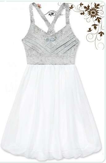 Denim and white chiffon bubble summer dress, size S