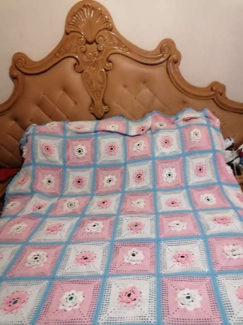 Crocheted double bed blanket