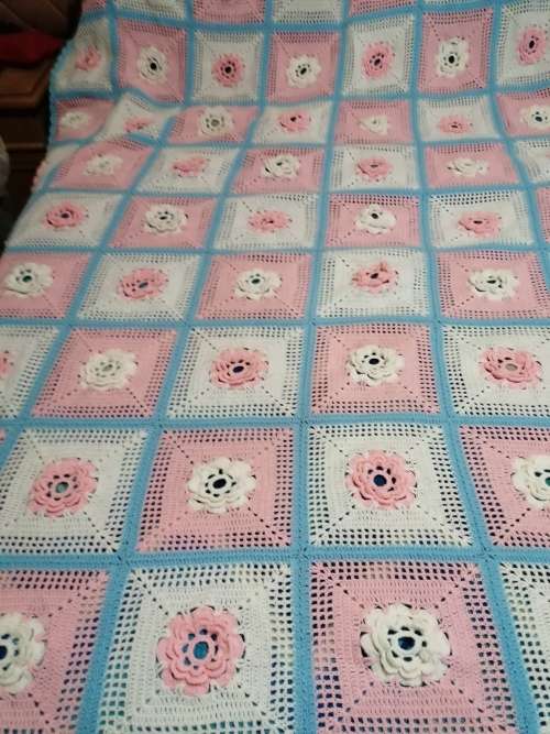 Crocheted double bed blanket