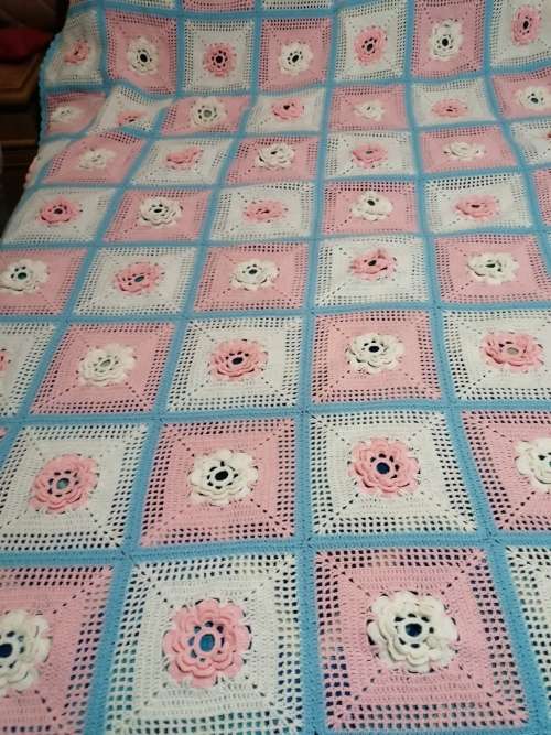 Crocheted double bed blanket