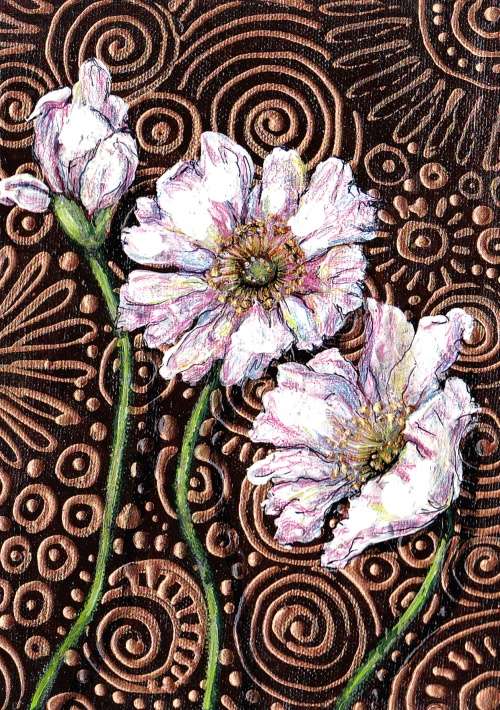 FREE COURIER --- 2 x WHITE POPPIES Original Paintings by SA artist, Cherie Roe Dirksen