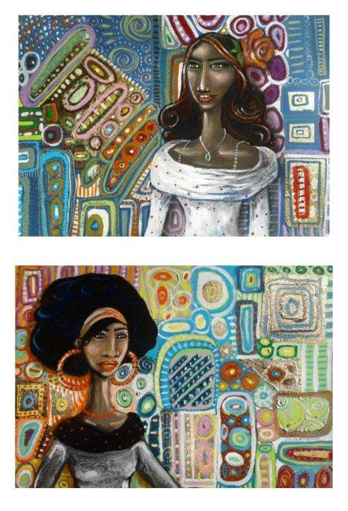 FREE P&P - "KHOI LADIES" - 2 x Original Artworks by KAROO Artist, Cherie Roe Dirksen