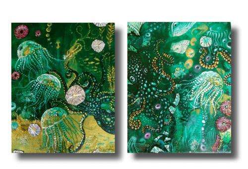 Low Starting Price!!! FREE COURIER --- 2 x Original `OCTOPUS` Paintings by Cherie Roe Dirksen