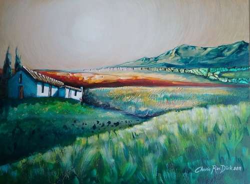 FREE COURIER - `MISTY MORNING IN THE KAROO` -Large ACRYLIC Painting by SA Artist, Cherie Roe Dirksen