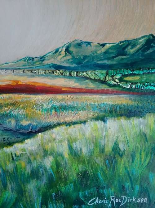 FREE COURIER - `MISTY MORNING IN THE KAROO` -Large ACRYLIC Painting by SA Artist, Cherie Roe Dirksen