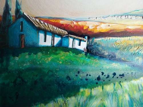 FREE COURIER - `MISTY MORNING IN THE KAROO` -Large ACRYLIC Painting by SA Artist, Cherie Roe Dirksen