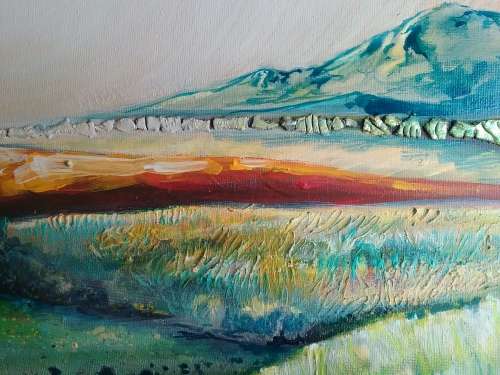 FREE COURIER - `MISTY MORNING IN THE KAROO` -Large ACRYLIC Painting by SA Artist, Cherie Roe Dirksen