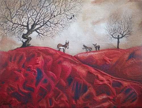 SPRING SALE --- FREE COURIER - `KAROO DONKEYS` - Original Painting by South African Artist