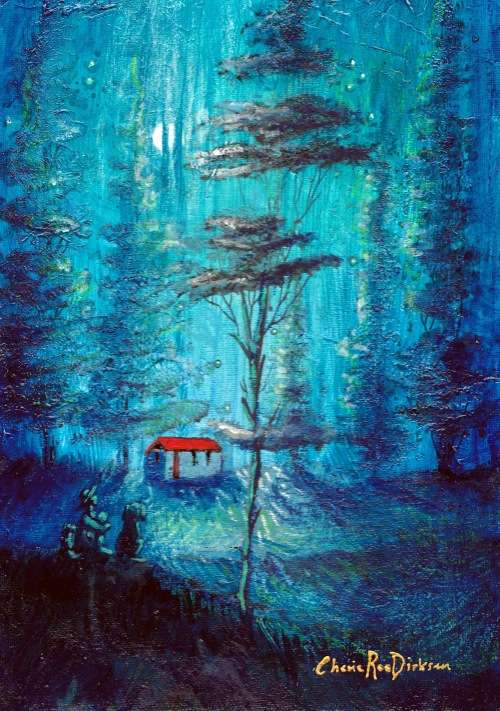 SALE - FREE COURIER --- `MOONGAZING WITH THE DOGS`  Original Painting by Cherie Roe Dirksen