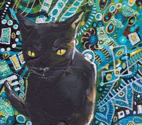 FREE COURIER --- `KLIMT`S CAT` --- Original A4 Painting on Canvas Board by Cherie Roe Dirksen