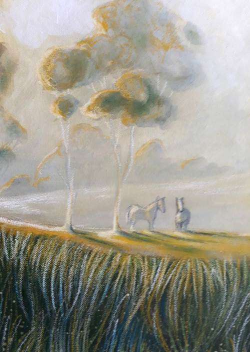 ART COLLECTORS PIECE -- Original Triptych HORSE Landscape Painting by SA Artist, Cherie Roe Dirksen
