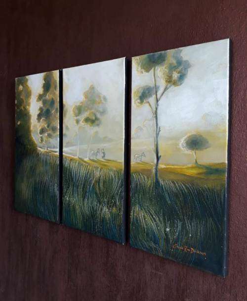 ART COLLECTORS PIECE -- Original Triptych HORSE Landscape Painting by SA Artist, Cherie Roe Dirksen
