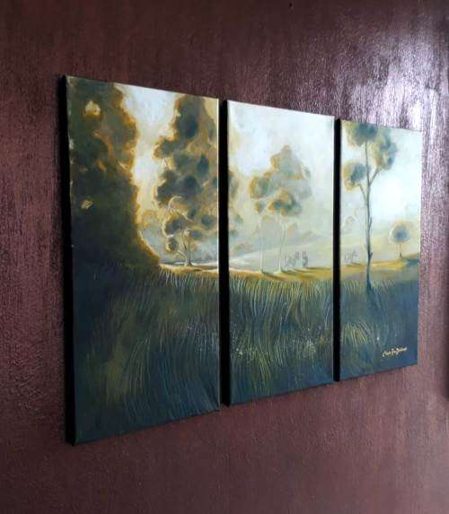 ART COLLECTORS PIECE -- Original Triptych HORSE Landscape Painting by SA Artist, Cherie Roe Dirksen