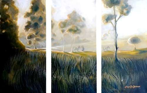 ART COLLECTORS PIECE -- Original Triptych HORSE Landscape Painting by SA Artist, Cherie Roe Dirksen
