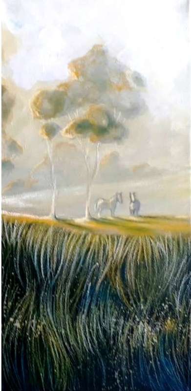 ART COLLECTORS PIECE -- Original Triptych HORSE Landscape Painting by SA Artist, Cherie Roe Dirksen