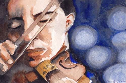 `THE VIOLIN PLAYER` --- Framed Original Watercolour Painting by Cherie Roe Dirksen