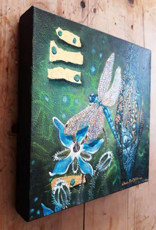 `BLUE DRAGONFLY` Original Painting on Boxed Canvas by Cherie Roe Dirksen - Wall Art