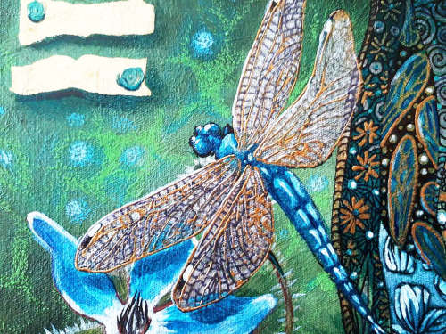 `BLUE DRAGONFLY` Original Painting on Boxed Canvas by Cherie Roe Dirksen - Wall Art