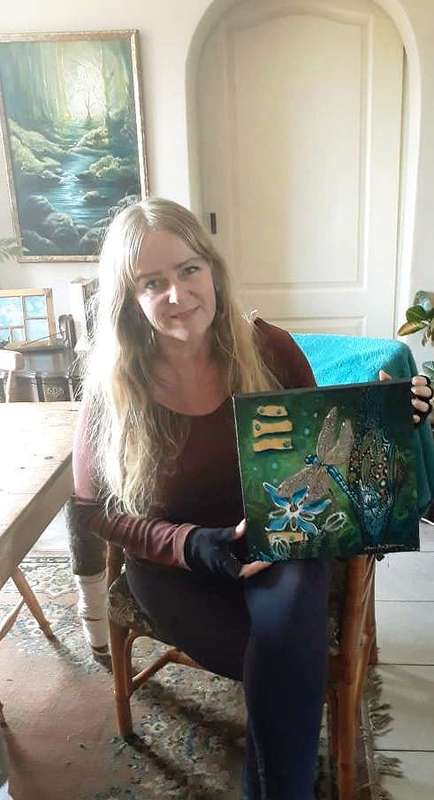 `BLUE DRAGONFLY` Original Painting on Boxed Canvas by Cherie Roe Dirksen - Wall Art