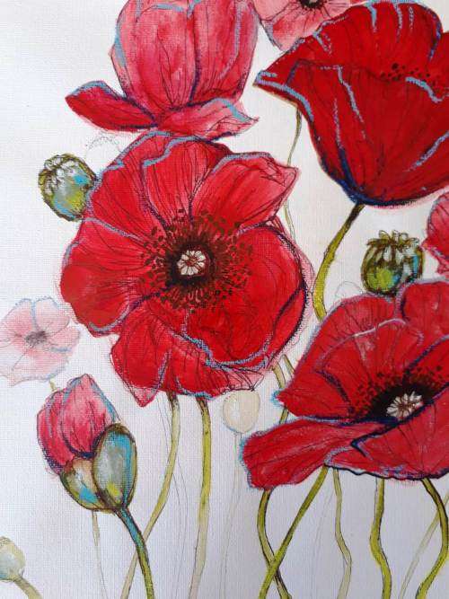 Botanical RED POPPY Painting by  Cherie Roe Dirksen