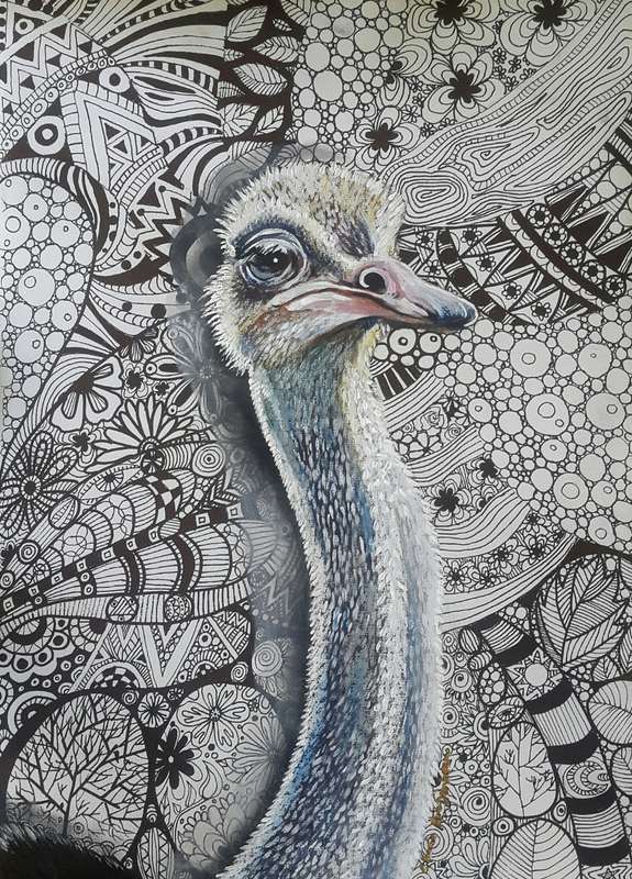 Framed OSTRICH Painting by Cherie Roe Dirksen