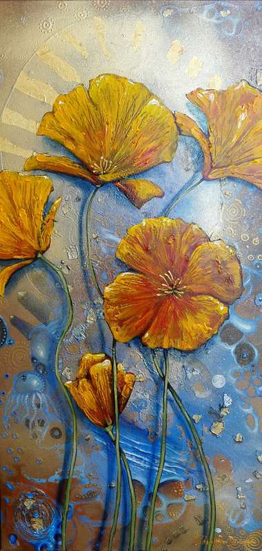 Original ACRYLIC Poppy Painting by South African Artist, Cherie Roe Dirksen - Botanical Wall Art