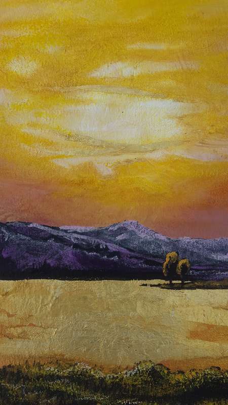 Beautiful ORIGINAL Art Acrylic SUNSET LAKE LANDSCAPE Painting by SA Artist, Cherie Roe Dirksen